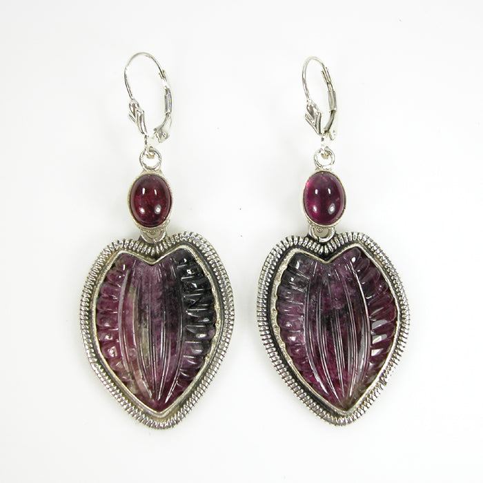 6546L Hand Carved Tourmaline, Sterling Silver Earrings