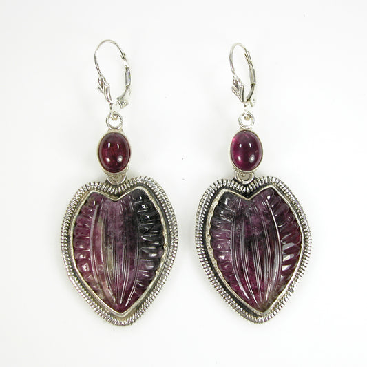 6546L Hand Carved Tourmaline, Sterling Silver Earrings