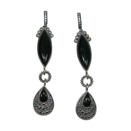 6817 Black Onyx, Pave Crystal Sterling Silver Earrings
