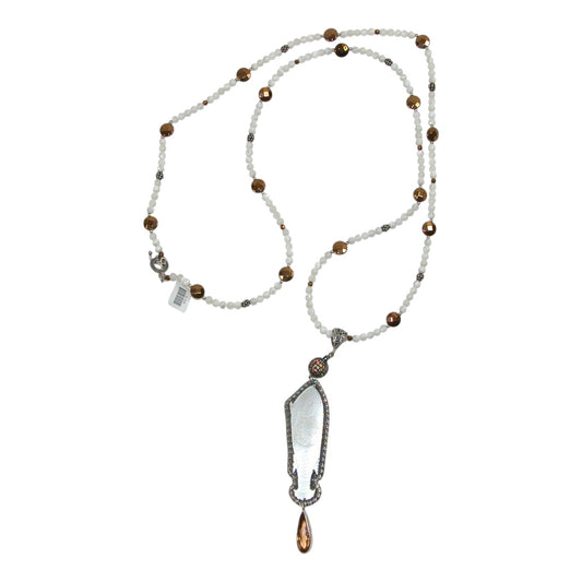 Carved Fish Mother of Pearl Sterling Silver Beaded Necklace