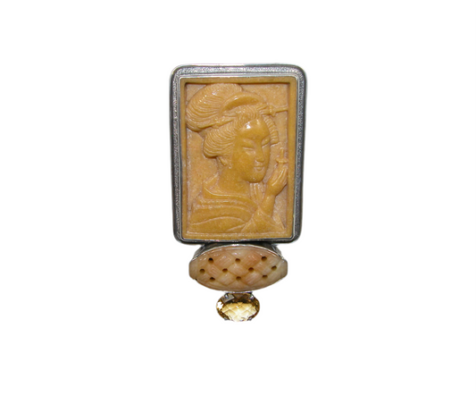 33950 Carved Woman Citrine Sterling Silver Pin and Pendant