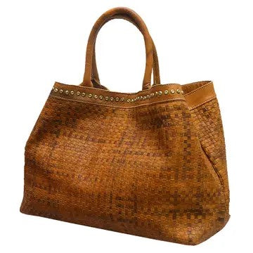 Leather Woven Tote Camel Color GF4984