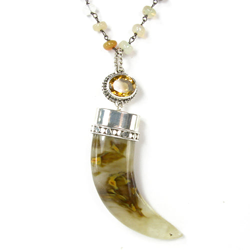 Citrine and Horn pendant on Opal Chain Necklace
