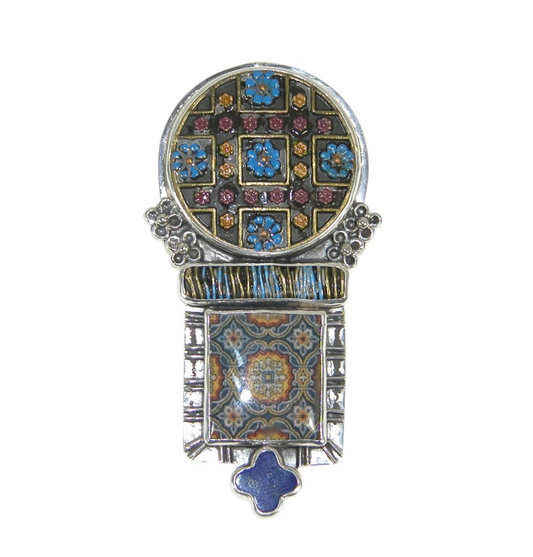 33162 Pattern Handmade Tile with Lapis Sterling Silver Pin Pendant