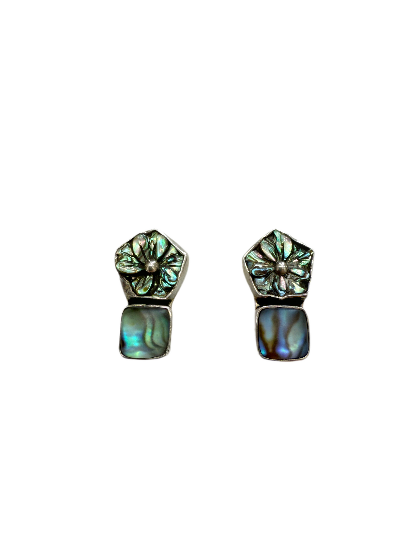 32176 Abalone Hand Carved Flower Sterling Silver Earrings