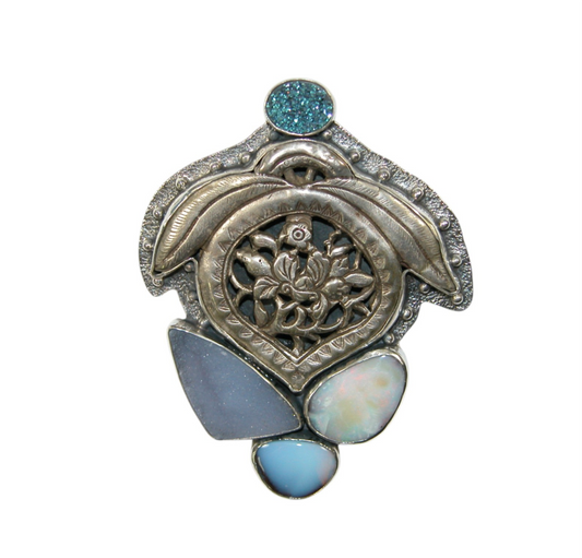 34186 Opal, Druzy Pin & Pendant