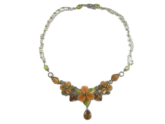 8255A Peridot, Citrine, Agate Flower Sterling Silver Necklace