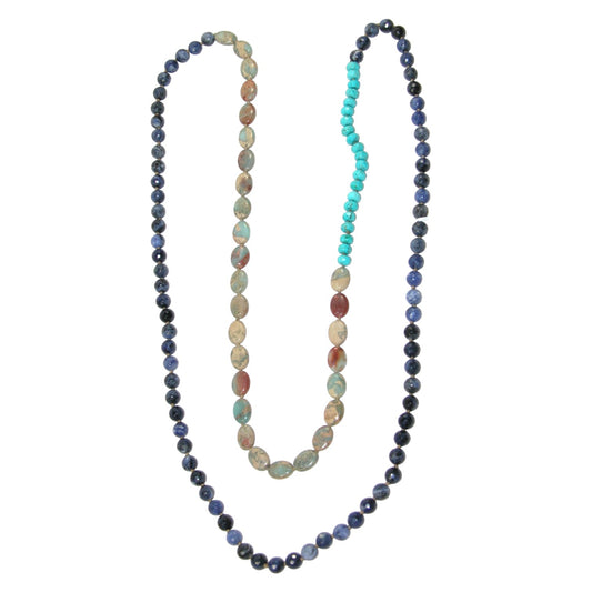 Sodalite, Amazonite, Turquoise Extra Long Beaded Necklace