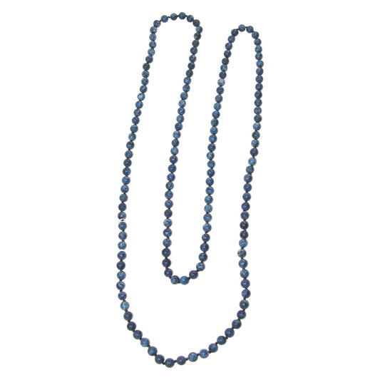 Matte Lapis Extra Long Beaded Necklace
