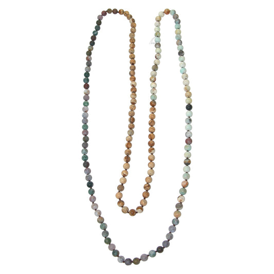 Amazonite, Picture Jasper, Jasper Extra Long Beaded Necklace