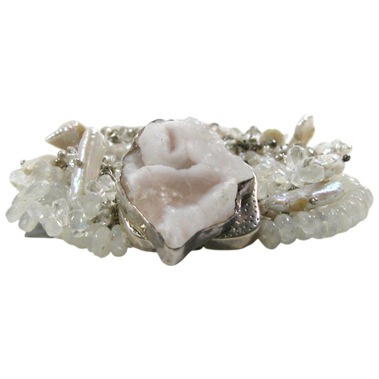 Freshwater Pearl, Moonstone, Natural Calcite Sterling Silver Bracelet