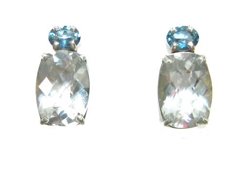 Blue Topaz Quartz Sterling Silver Clip On or Post Earrings