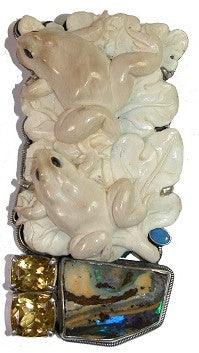 Carved Fossil Antler Citrine Boulder Opal Sterling Silver