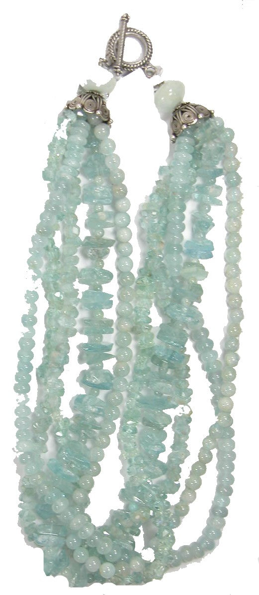 Multi-Strand Aquamarine Sterling Silver Toggle Clasp Necklace