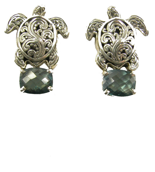 9931 Green Quartz Turtle Sterling Silver Earrings