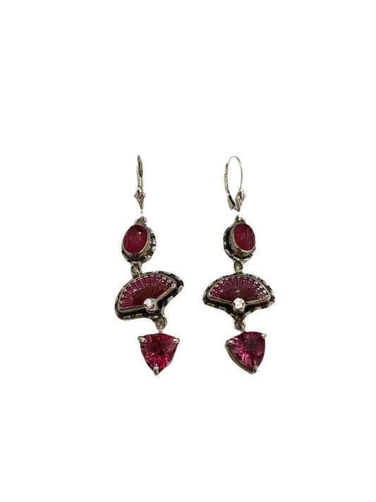 32544L Pink Fan Sterling Silver Earrings
