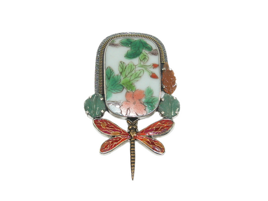 32959 Antique Mosaic, Hand Carved Aventurine, Sterling Silver Pin and Pendant