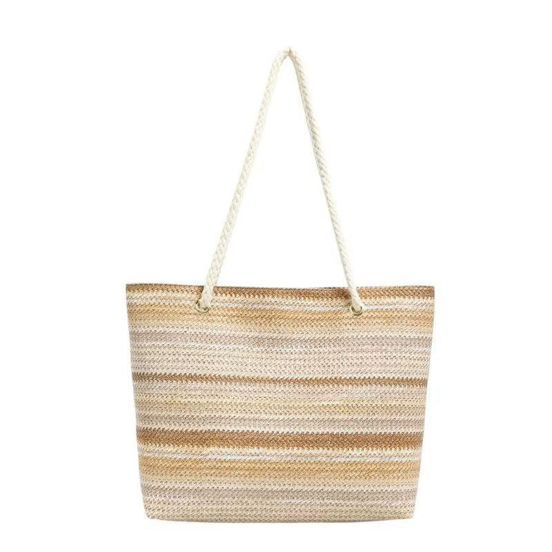 Woven Tote Multi Color Stripes Braided Rope GF5031 Beige