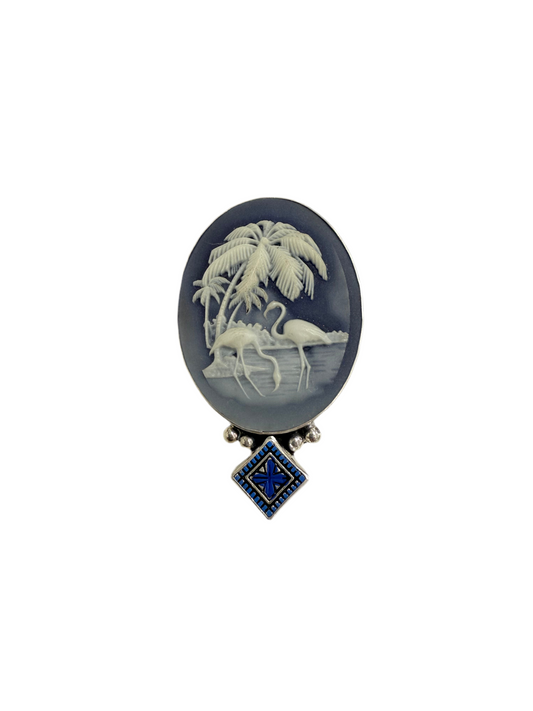 33109G Flamingo Cameo Sterling Silver Pin and Pendant