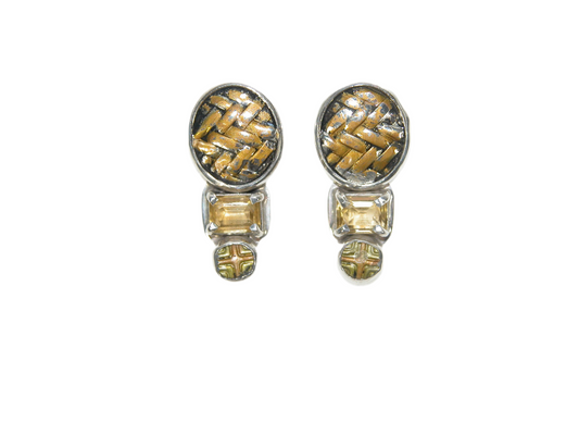 33544 Hand Enameled Tile, Topaz Sterling Silver Earrings