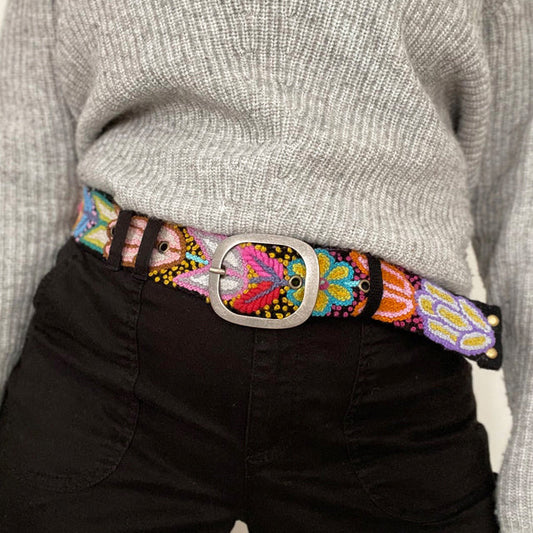 Folklorica Hand-Embroidered Belt, Black