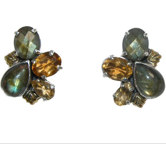 18441 Labradorite Citrine Sterling Silver Cluster Earring