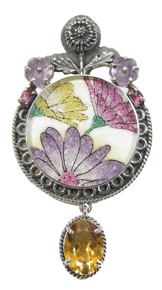 19405 Gemstone Mosaic, Citrine, Sterling Silver Pin and Pendant