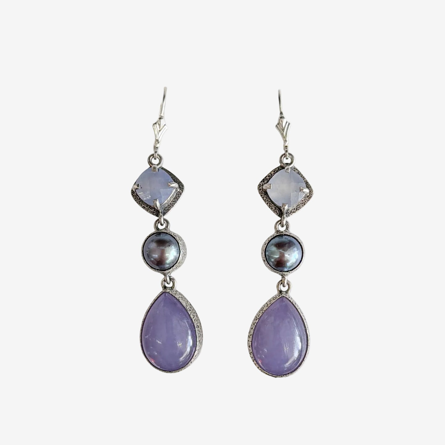 29187 Freshwater Pearl, Chalcedony, Sterling Silver Earrings