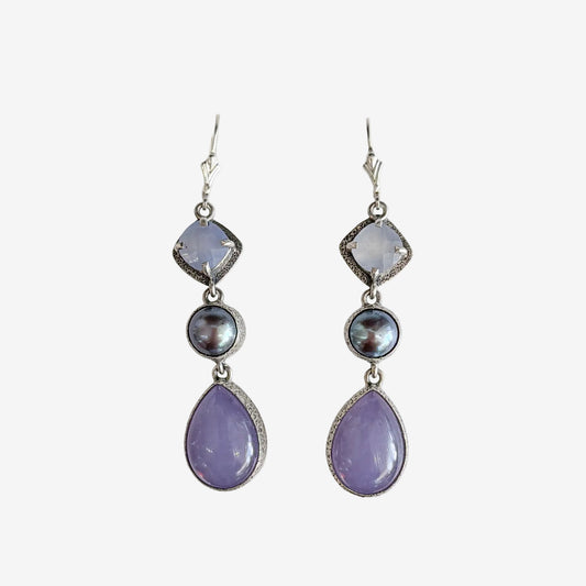 29187 Freshwater Pearl, Chalcedony, Sterling Silver Earrings
