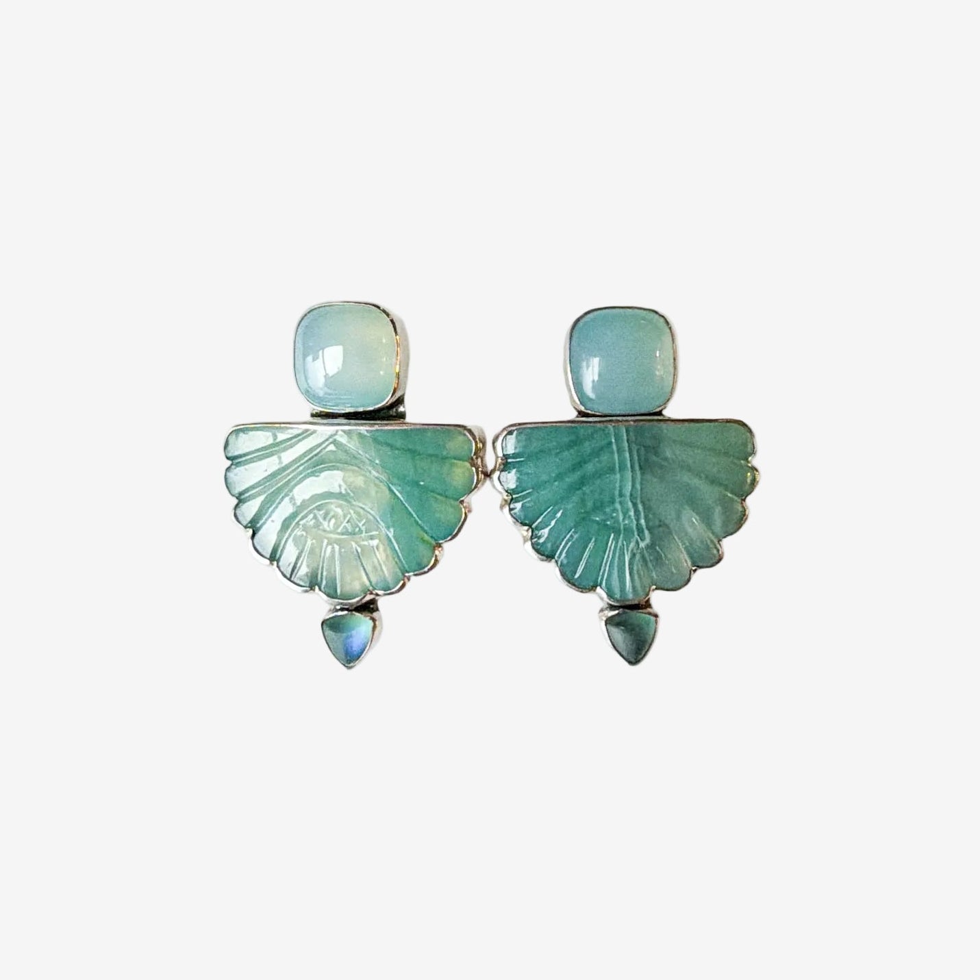 34464 Carved Aqua Blue Agate Sterling Silver Earrings
