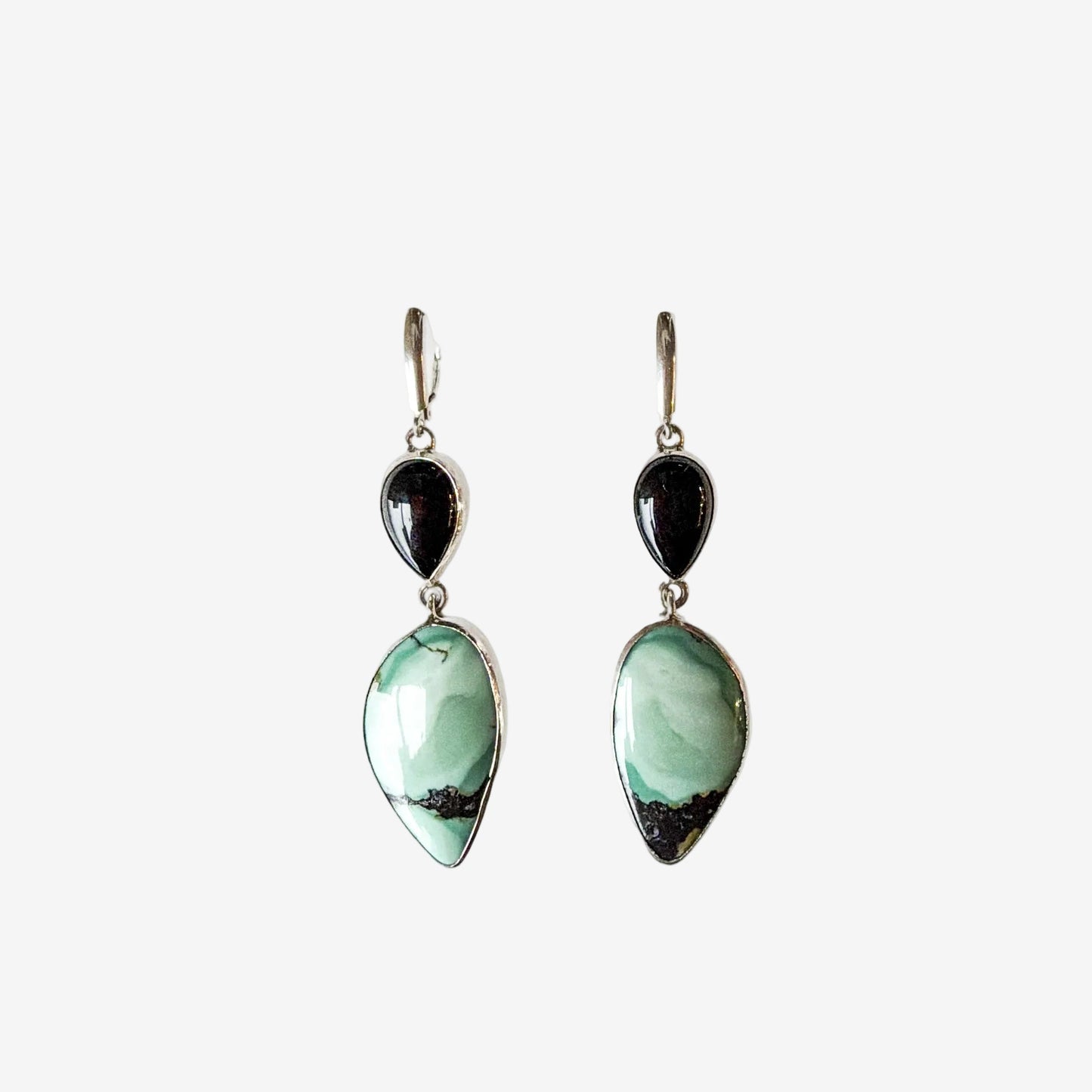 34387 Black Onyx Turquoise Sterling Silver Dangle Earring