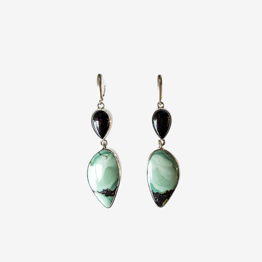 34387 Black Onyx Turquoise Sterling Silver Dangle Earring
