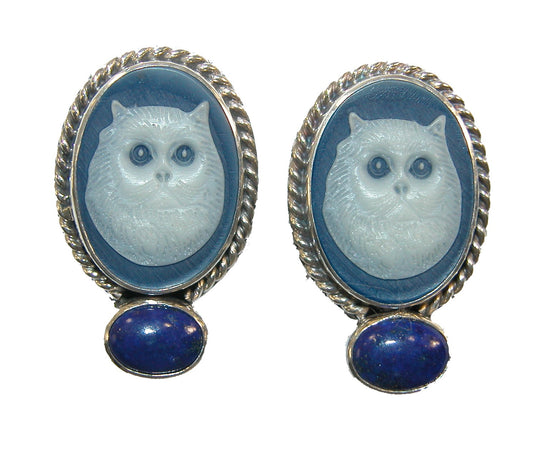 19919 Cameo Cat Blue Lapis Sterling Silver Earrings