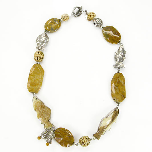 37132 Jasper, Mammoth Ivory Sterling Silver Necklace
