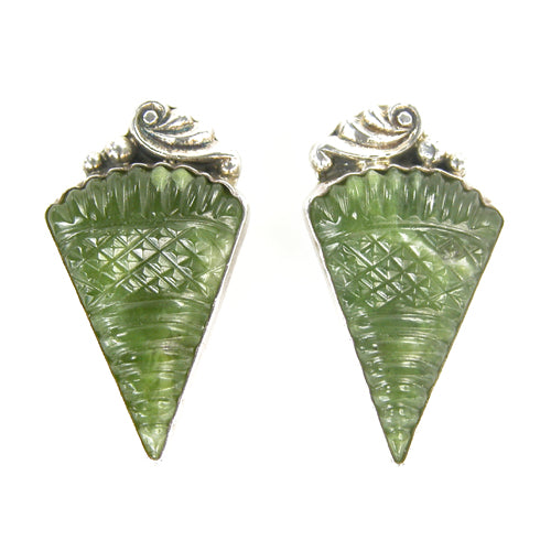 5794A Hand Carved Vesuvanite Sterling Silver Earrings