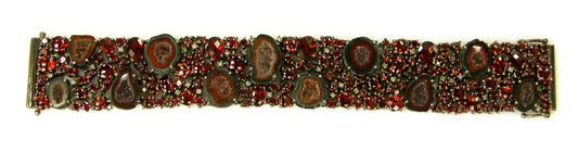 9972 Diamond, Garnet, Drusy Rhodium over Sterling Silver Bracelet