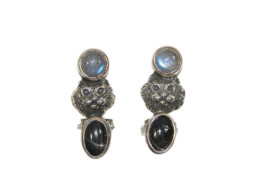 23290 Labradorite and Onyx Cat Earrings