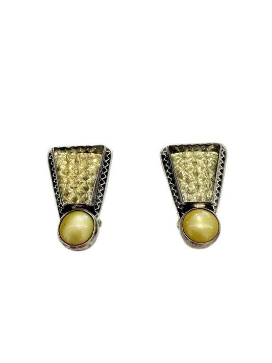 20217 Yellow Quartz, Fresh Water Pearl, Sterling Silver Earrings