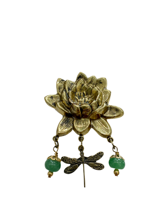 7757 Gold Clad Lotus, Green Aventurine, Pin and Pendant