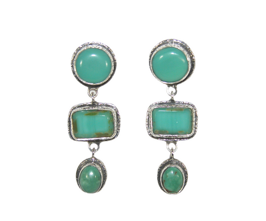 33399 Turquoise 3 Piece Sterling Silver Earrings