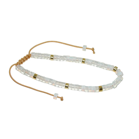 Adjustable Rondell Gemstone Bracelet, Opal Quartz (BR01)