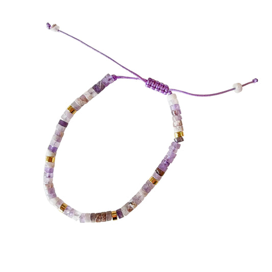 Adjustable Rondell Gemstone Bracelet, Amethyst (BR03)