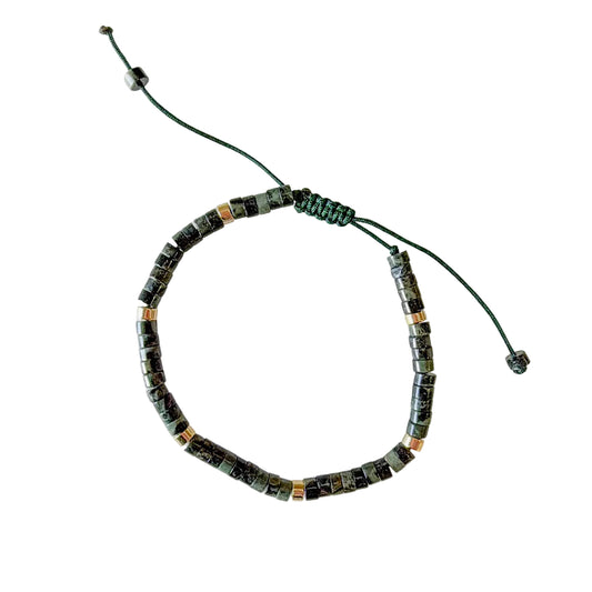 Adjustable Rondell Gemstone Bracelet, Fossil Stone (BR04)