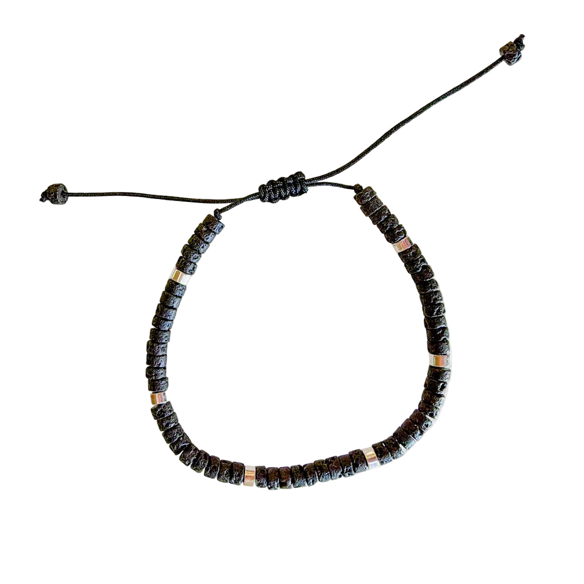Adjustable Rondell Gemstone Bracelet, Lava Stone (BR06)