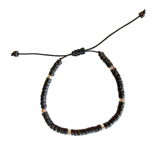 Adjustable Rondell Gemstone Bracelet, Lava Stone (BR06)