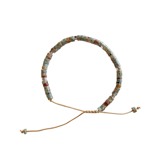 Adjustable Rondell Gemstone Bracelet, Jasper (BR08)