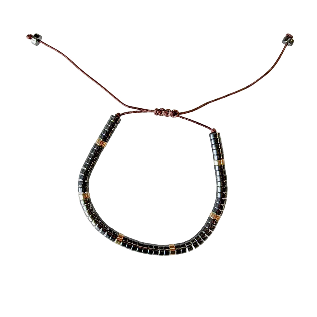 Adjustable Rondell Gemstone Bracelet, Hematite (BR11)