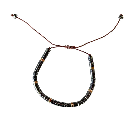 Adjustable Rondell Gemstone Bracelet, Hematite (BR11)