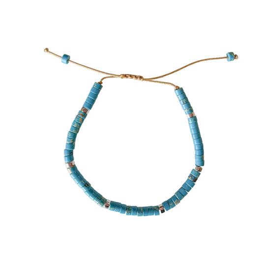 Adjustable Rondell Gemstone Bracelet, Turquoise (BR14)