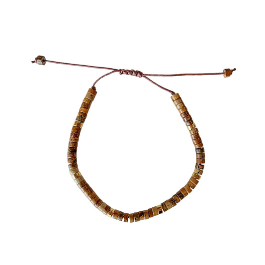 Adjustable Rondell Gemstone Bracelet, Picture Jasper (BR19)
